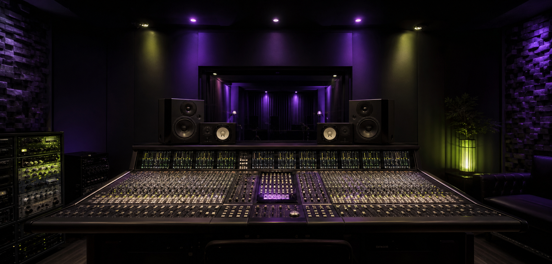 Estudio de grabación con consola de audio profesional